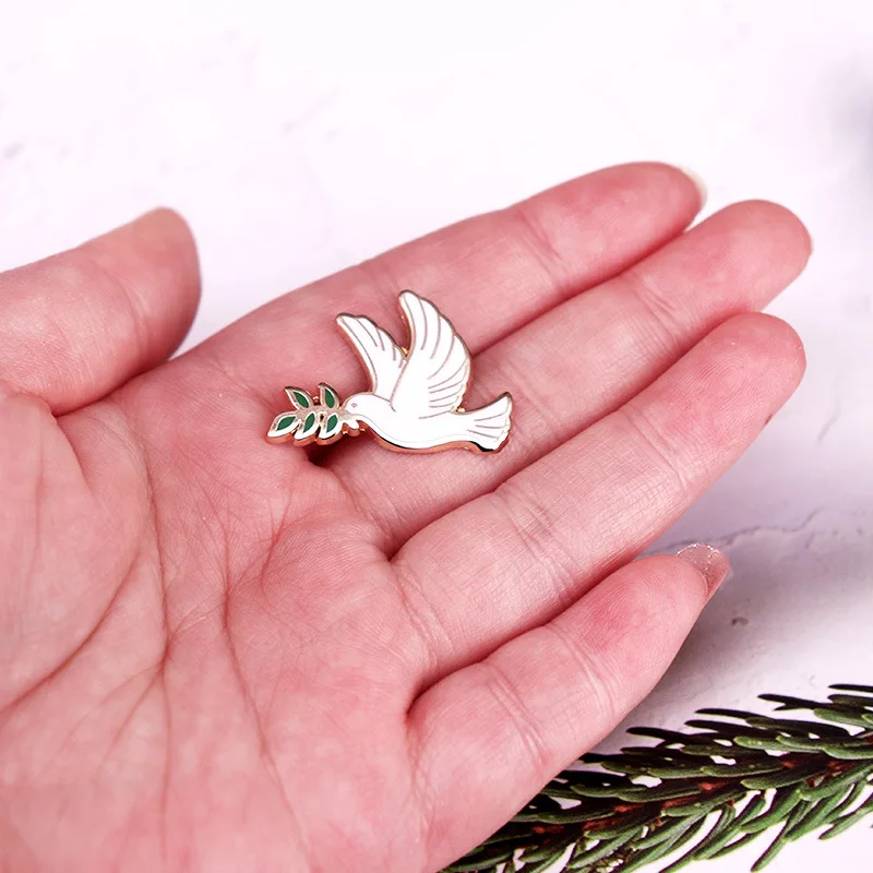 Peace Dove Olive Branch Enamel Pin Animal Metal Badge