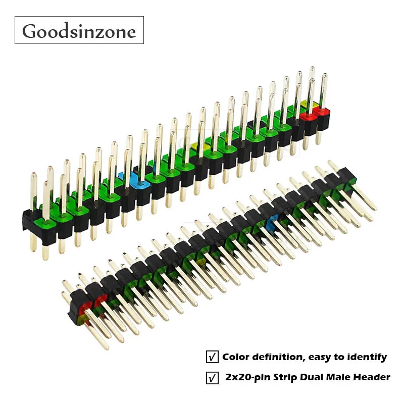 Raspberry Pi Zero-cabezal doble macho, tira de 2x20 pines, cabezal de apilamiento multicolor, extensor para Raspberry Pi Zero 2 W, Pi0 w