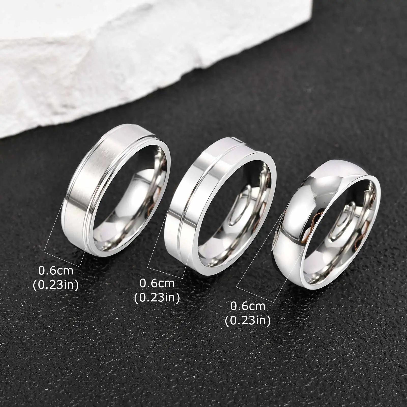 Vnox 3-teiliges Herren-Ringset aus Edelstahl, schwarz, silberfarben, goldfarben, Ehering, Schmuckgeschenk zum Jahrestag, Geburtstag, Party, neu – Detail 16