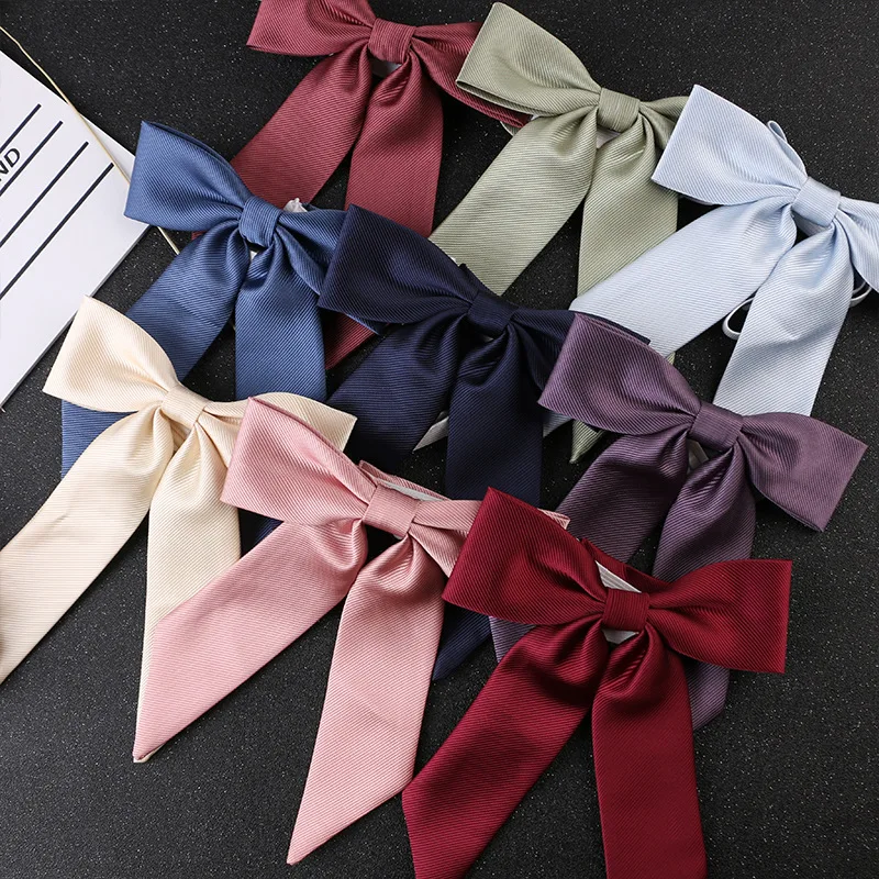 Solid Color Threaded Diagonal Ribbon Bow Tie Collar Bowknot Set Flower Double-Layer Jk College Style Accessory