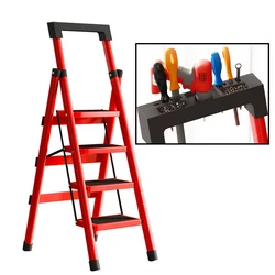 3-step Ladders Red Folding Ladder For Home Carbon Steel Ladder Chair Kitchen Step Stairs Lightweight House Foldable Ladderf