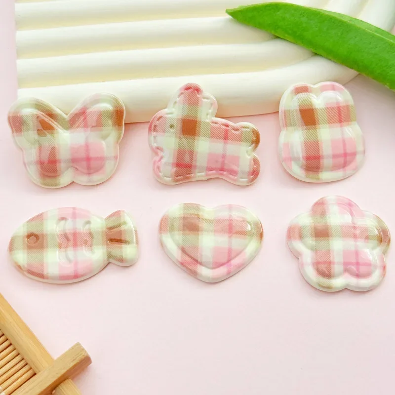 5pcs Rabbit Fish Love Series Plaid Acrylic Flatback Charms for DIY Jewelry Accessories Mobile Phone Case Accessories Material