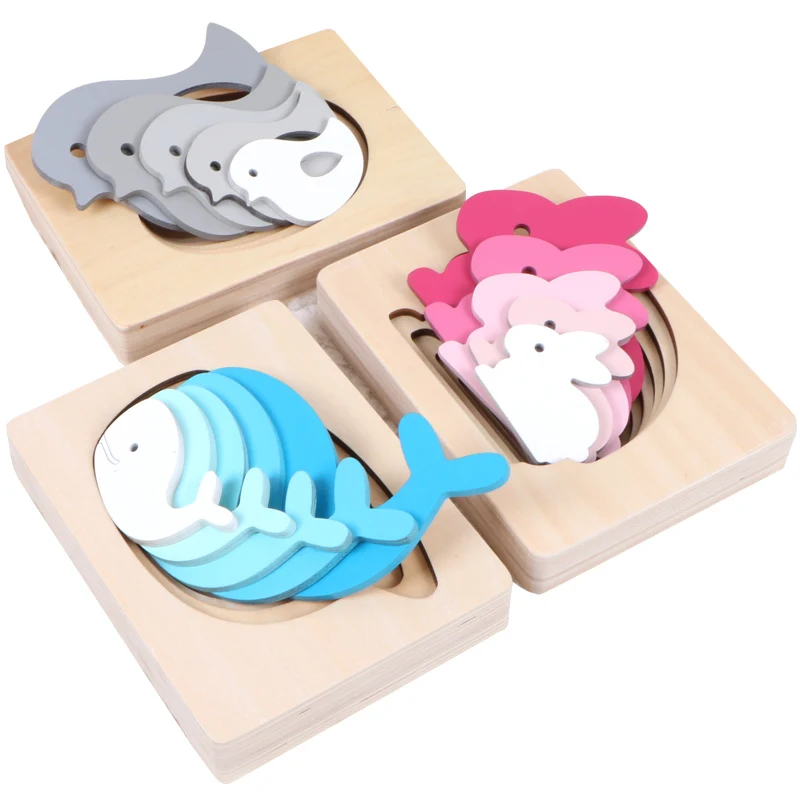 Montessori Material Wooden Children's Sensory Education Toys Cute Animal Multi-layer Puzzle Montessori Wooden Puzzle Gift Toy