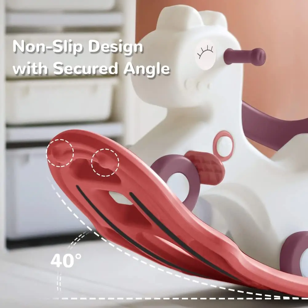 Cheval à bascule 4 en 1 pour tout-petits de 1 à 3 ans, jouets de vélo d'équilibre avec poignée de poussée, dossier et planche d'équilibre pour bébé