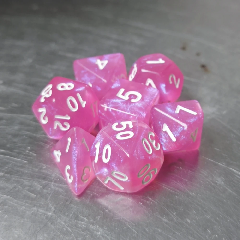 7Pcs/Set Pink Pradient Starry Sky Polyhedra Dice D&D COC Dice D4 D6 D8 D10 D% D12 D20 Table Games DND RPG