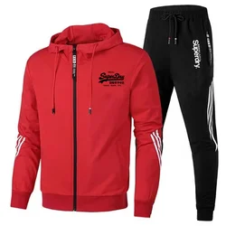 2024 new fashion UK Superdry Ultimate DRY Autumn New Men's Casual Sports Set Hoodie+Pants Two Piece Zipper Jacket Outdoor Joggin