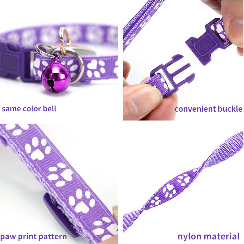 Paw Print Collars Accessories Fashion Coloful Cute Pet Cats Collar Nylon Buckles with Bell Supplies for Small Pets Hot Sales Dog