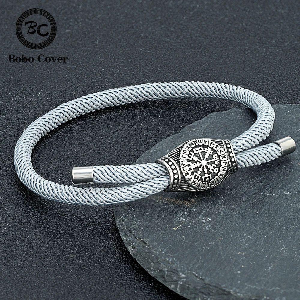 Punk Vikings Compass Bracelet Men Women Charm Norse Runes Vegvisir Adjustable Bangle Stainless Steel Accessories Couple Jewelry