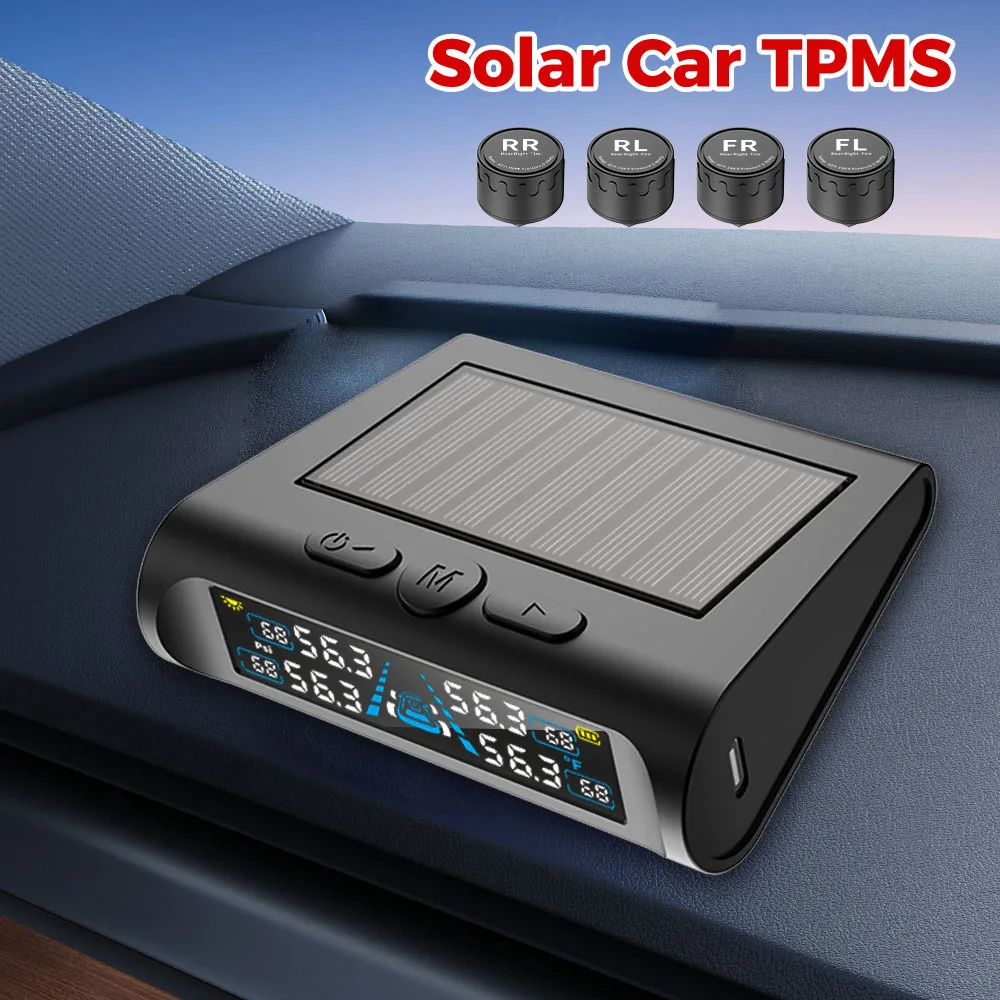 ​ Systèmes d'alarme de sécurité automobile, moniteur de température des pneus, USB/Solar TPMS, affichage numérique, système de surveillance de la pression des pneus de voiture T21
