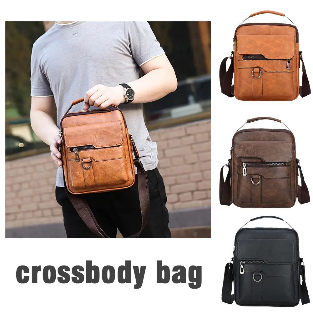 Men Crossbody Bag Shoulder Bags Vintage Men Handbags Large Capacity PU Leather Bag For Man Tote Bag Motorcycle Shoulder Bag