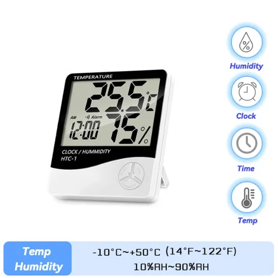 HTC-1 HTC-2 LCD Digital Electronic Hygrometer Home Smart Electric Hygrometer Weather Station Clock Outdoor Thermometer