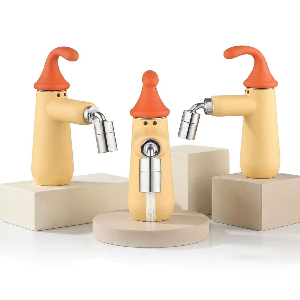 Cartoon Bathroom Sink Faucet Hot and Cold Crane Brass Basin Faucet Rotation Spout Sink Faucet Single Handle Water Tap