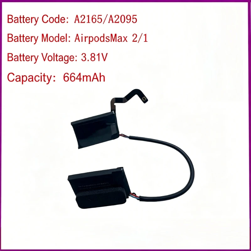 A2165 A2095 3.81V 664mAh 2.53Wh Replacement Li-ion Battery for Apple Air Pods Max 1st 2nd Generation Over-Ear Headphones Battery