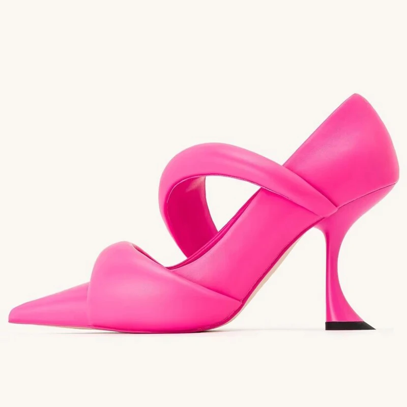 Women's Puffy Upper Slide Strap Shoes High Hook Heels Sandals Custom Colors Sexy Pointed Toe Dress Pumps