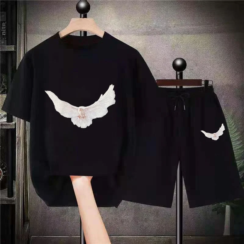 Kanye West Vintage Streetwear Pigeon Best Quality Cotton Loose Oversized Tees Tops Shorts Set Tracksuits Child Size Streetwears