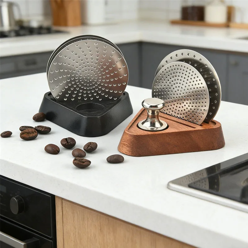 Espresso Puck Filter Screen Storage Rack Reusable Universal 51/53/58mm Walnut Coffee Filter Screen Holder Coffee Accessories