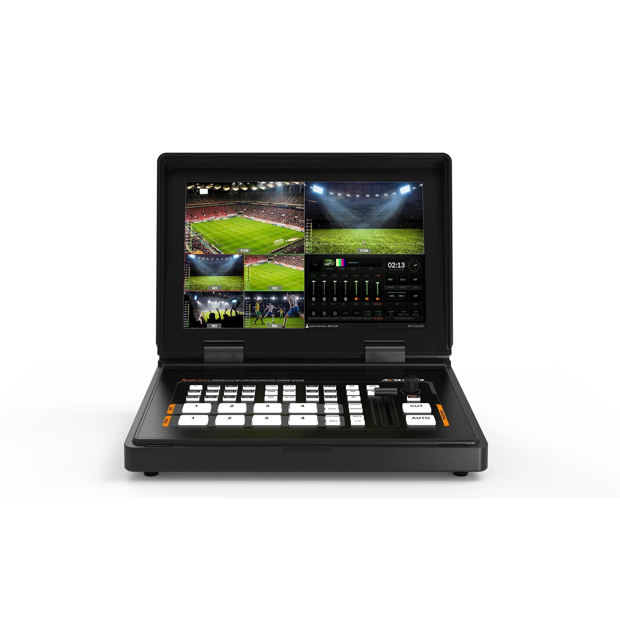 Avmatrix Shark S4 Plus 10.1 Inch 4 Channel SDI HDMI Live Streaming Video Switcher Mixer with RTMP/SRT Stream and Record