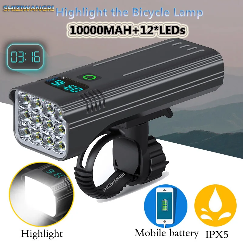 10000mAh Bike Bicycle Light USB LED Rechargeable Set Mountain Cycle Front Back Highlight 12*LED Headlight Lamp Flashlight