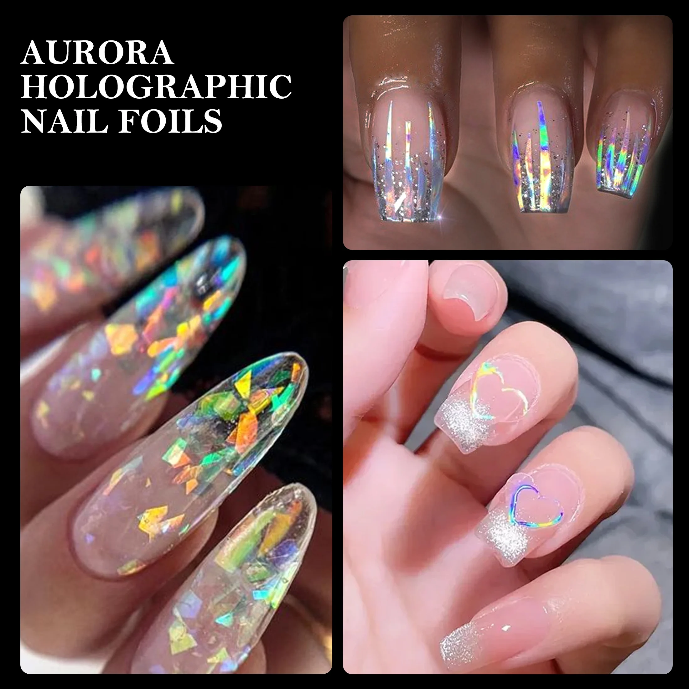 6pcs/set Nail Transfer Sticker Aurora Mirror Effect Nail Foils Starry Nail Wraps DIY Manicures Decals Slider Decor Accessories