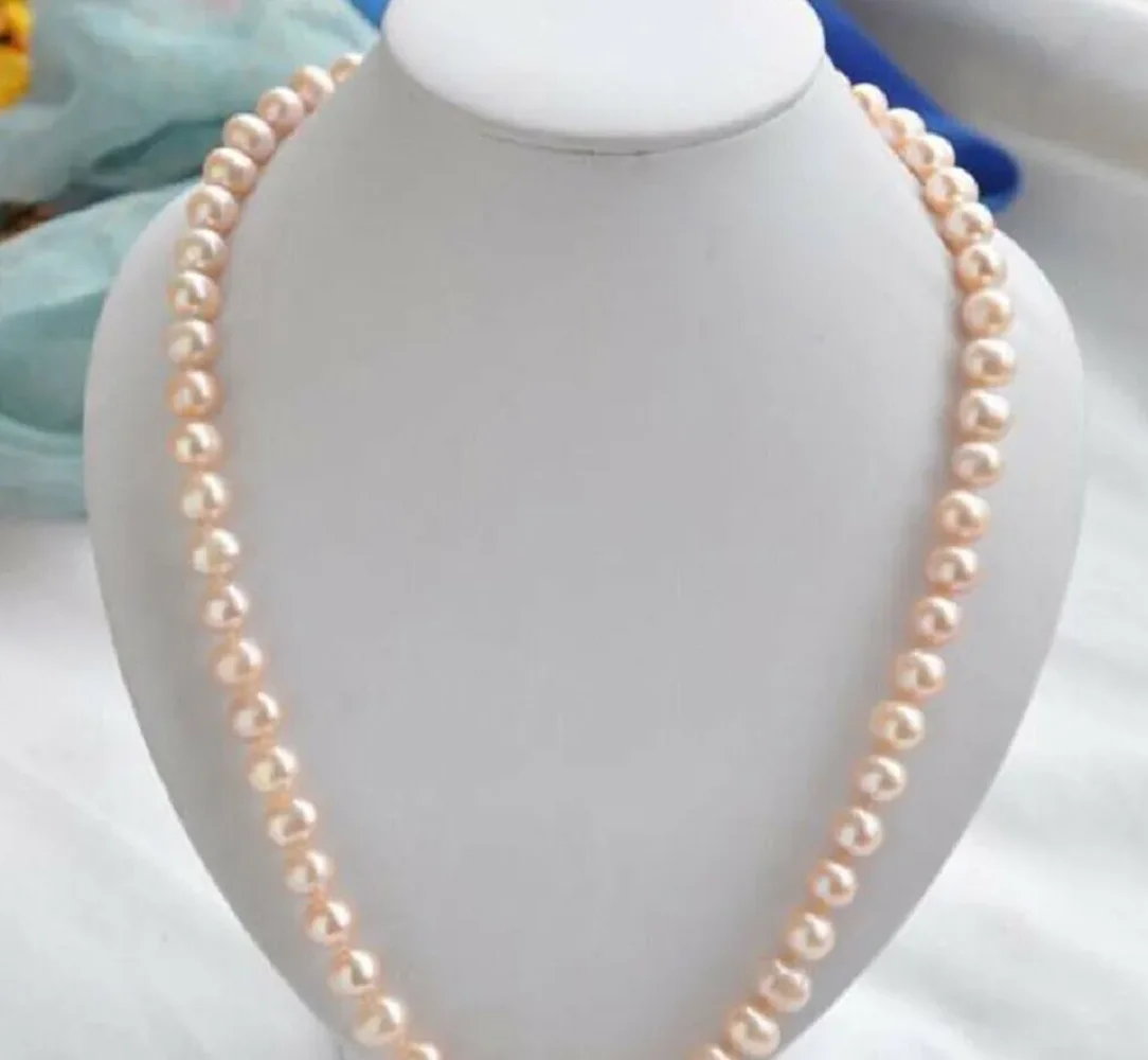 16/36inch Charming AAA+7-8mm real natural south sea pink pearl necklace in 14k gold