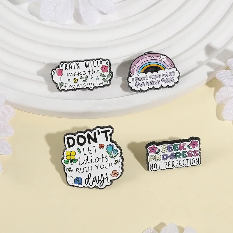 Inspirational Quotes Enamel Pins Custom SEEK PROGRESS NOT PERFECTION Brooches Lapel Badges Clothes Funny Jewelry Gift Friends