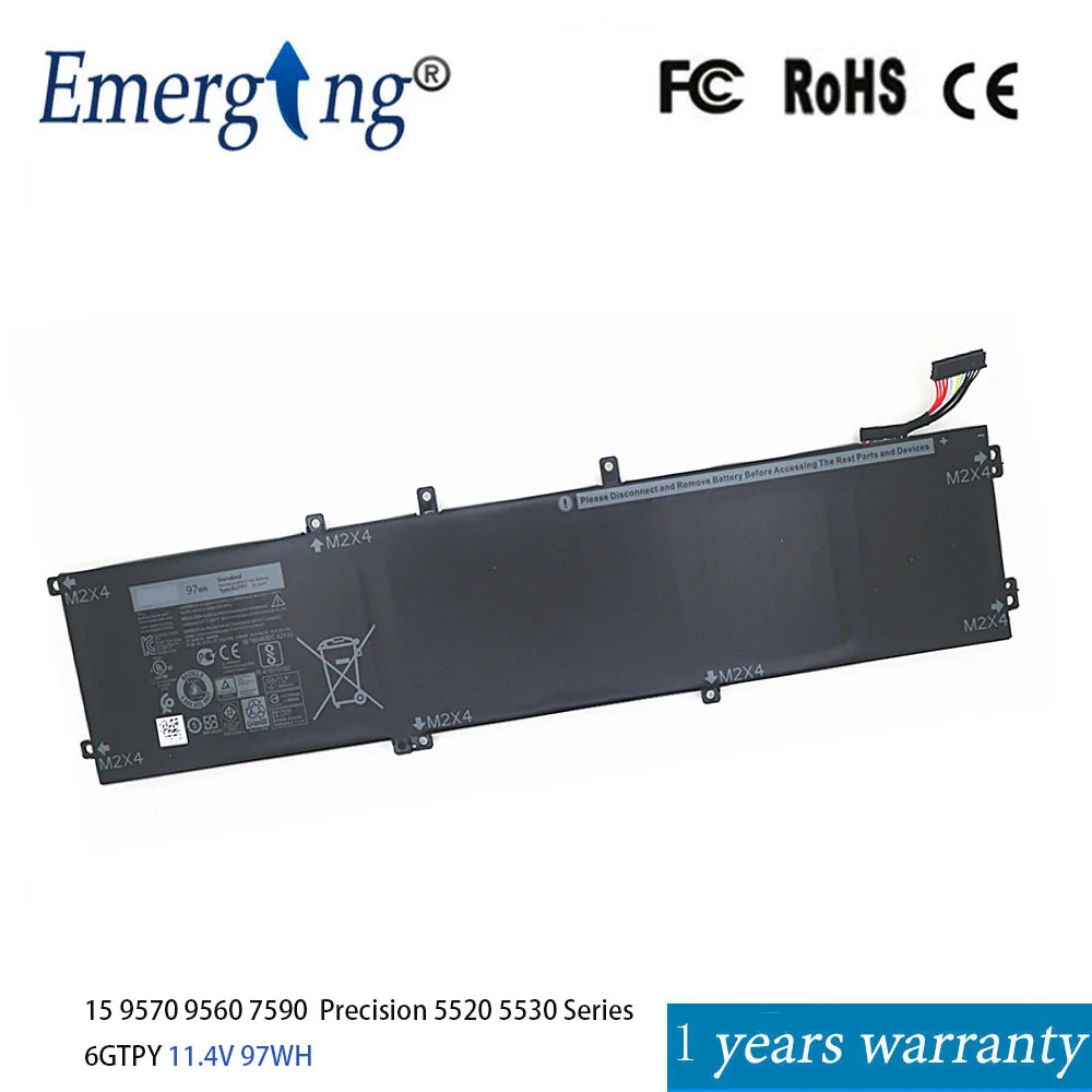 Emerging Battery For Dell XPS 15 9570 9560 7590  Precision 5520 5530 Series 6GTPY 11.4V 97WH