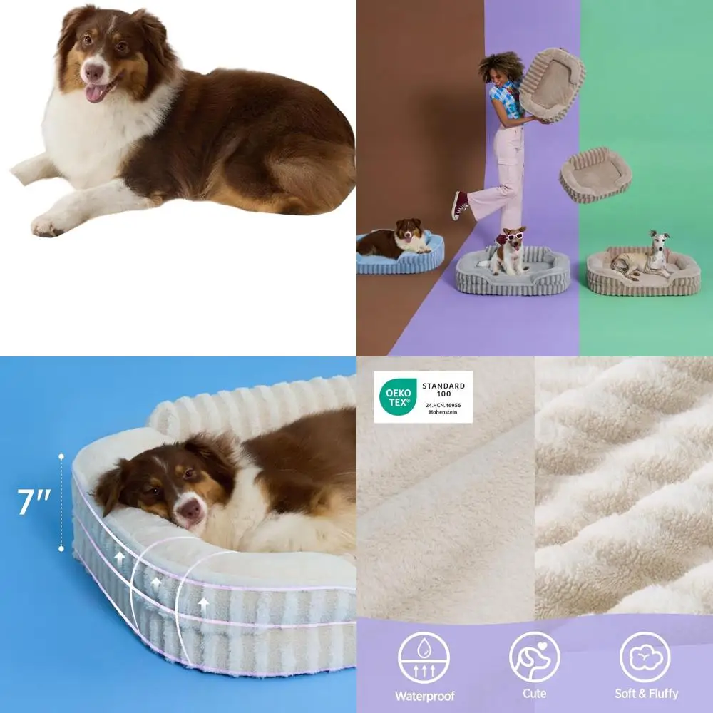 

Large Orthopedic Dog Bed with Waterproof Cover, High Back Support, Non-Slip Base, and Removable Washable Cover for Large Dogs, B