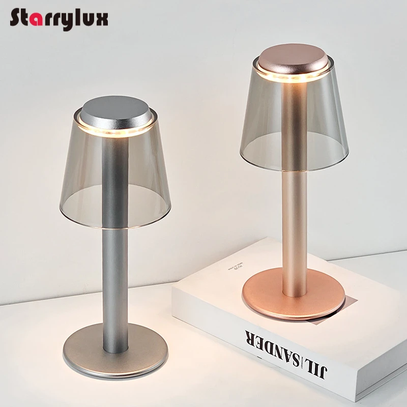 

Modern Aluminum USB Table Lamp - 3 Color Dimmable LED, Bedroom/Study Night Light, Gold/Silver, Acrylic Base