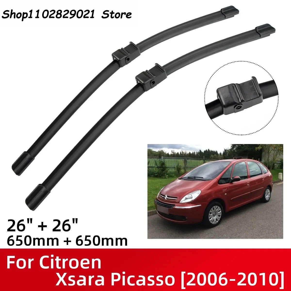 

Front Wiper Blades For Citroen Xsara Picasso 2006-2010 Windshield Windscreen Window 26"+26" 2006 2007 2008 2009 2010