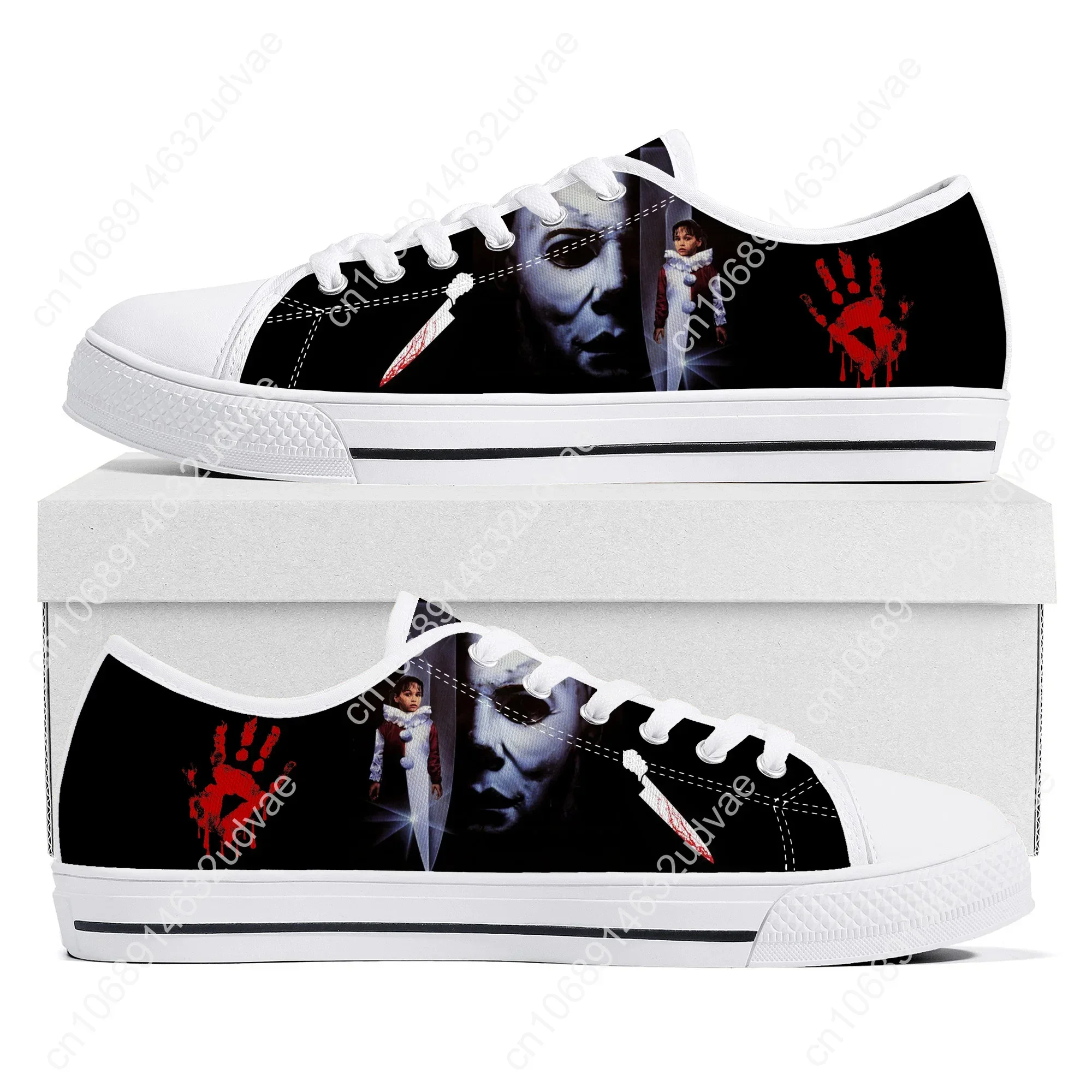 Horror Halloween Schuhe Low Top Michael Myers Herren Damen Teenager Leinwand hochwertige Sneaker lässig Paar Turnschuhe benutzer definierte Schuh