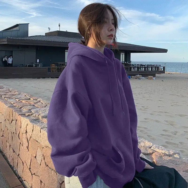 후드가 달린 귀여운 후디 Y2K 여성용 풀오버 스플라이스 릴렉스 라이너 스타일 한국 스타일 O-칼라 성인 여성용 코튼 프리미엄 스타일