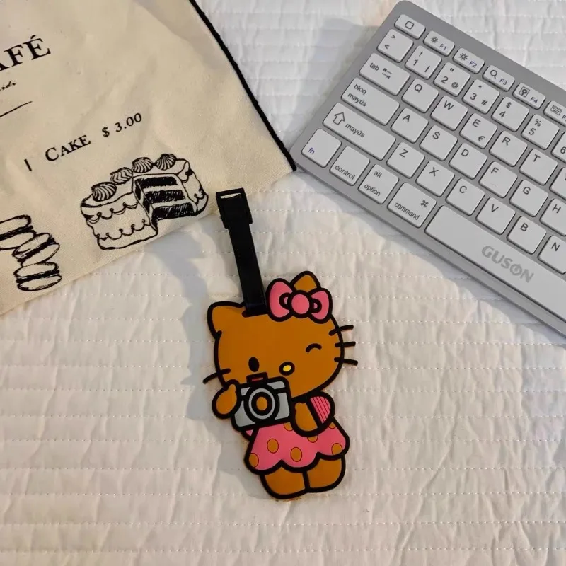 Sanrio Hello Kitty Black Skin Cartoon Baggage Tag Lovely Boarding Travel Luggage Accessories Hawaiian Style Decoration Present