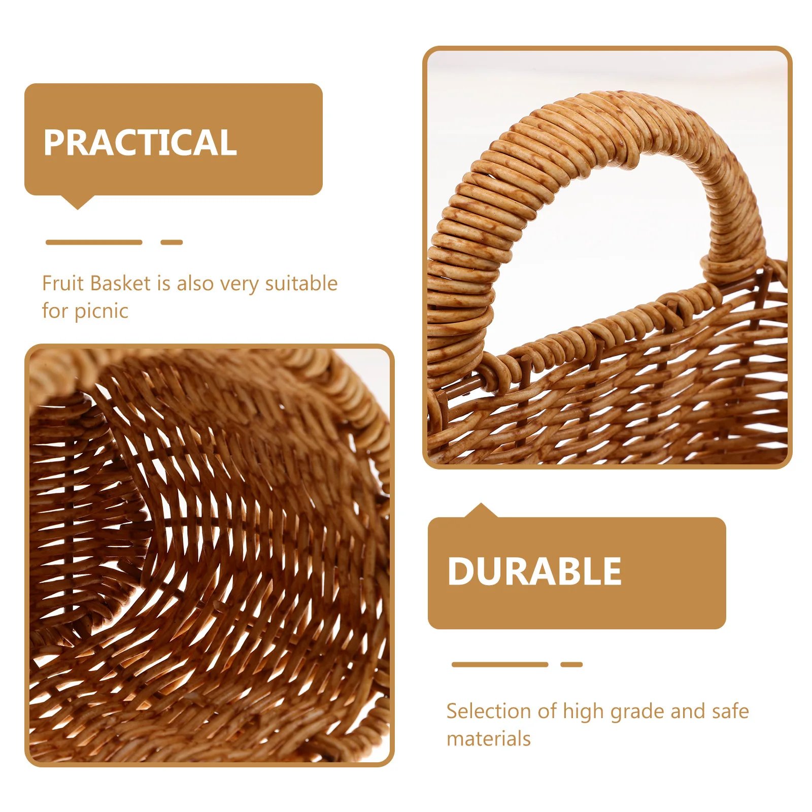 

Woven Plastic Fruit Basket Imitation Rattan Storage Basket For Kitchen Snack Bread Vegetable Organizer Home Decoration