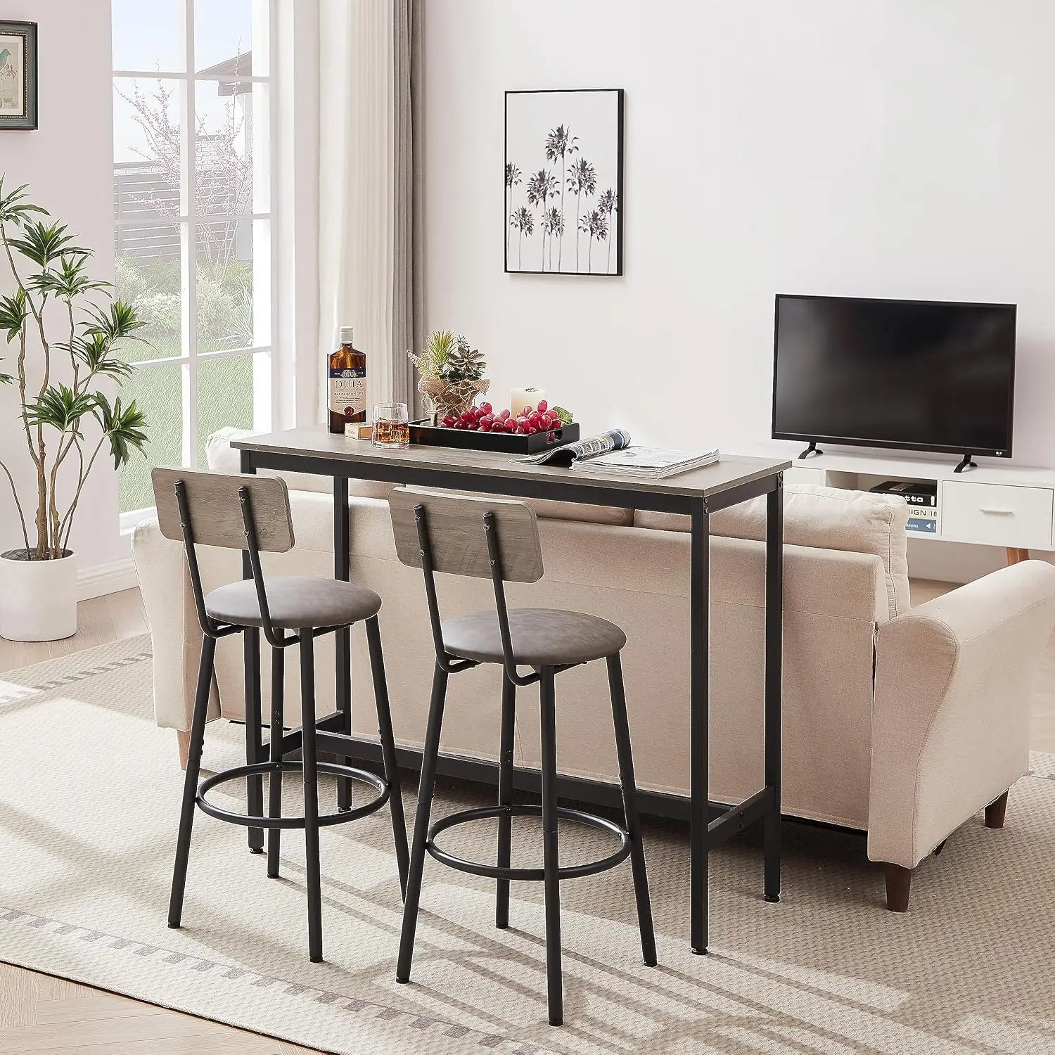3 Piece Pub Table Set with Stools for Small Space Industrial Kitchen Bar Table for 2, Customized
