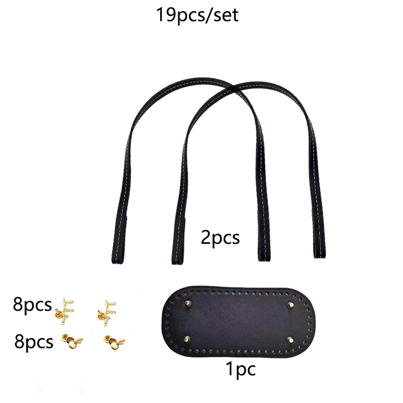 Multi-Color Pu Leather Bag Shoulder Strap + Bag Bottom Set + Fixed Rivets Handmade DIY Woven Bag Accessories Rivet Reinforcement Tote Bag Straw Bag Modification Replacement Shoulder Strap Bag Bottom Anti-Wear Accessories