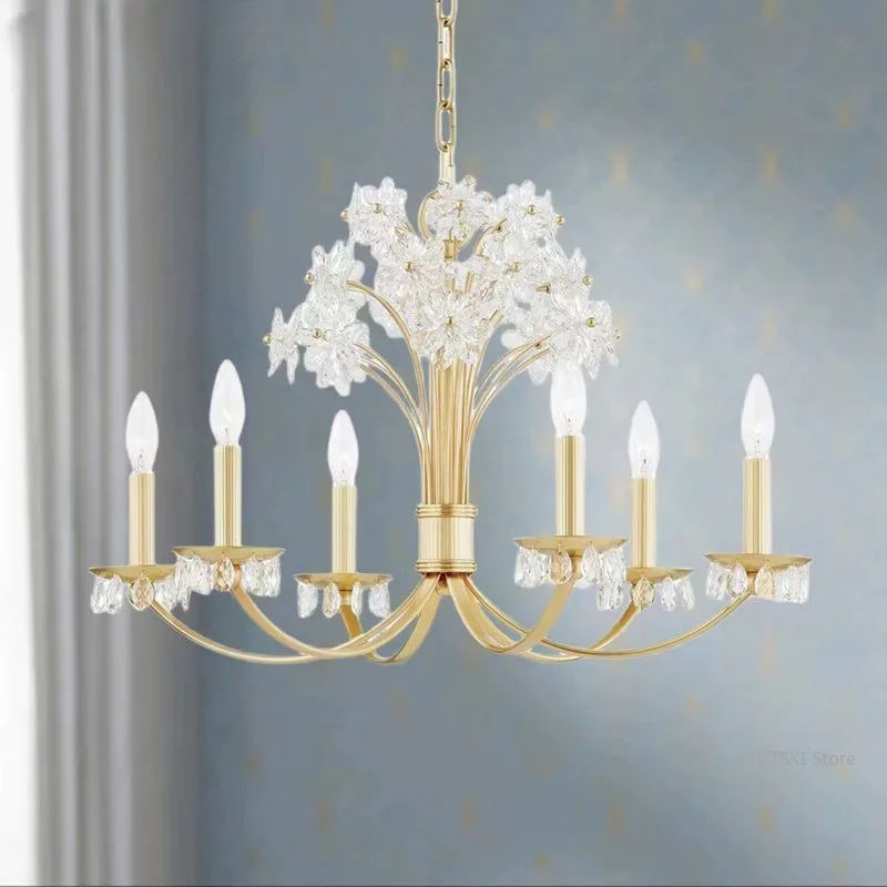 Light luxury French rose flower crystal chandelier European living room dining room bedroom bedside ceiling light