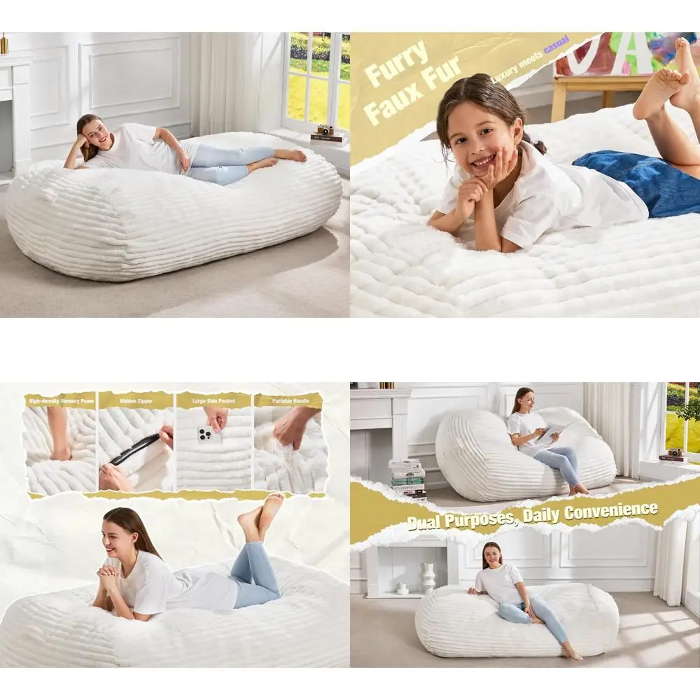 كرسي بين باج كبير مريح للبالغين مع غطاء قابل للإزالة لغرفة المعيشة - مقبض محمول، كرسي صالة 5 أقدام للاسترخاء #1