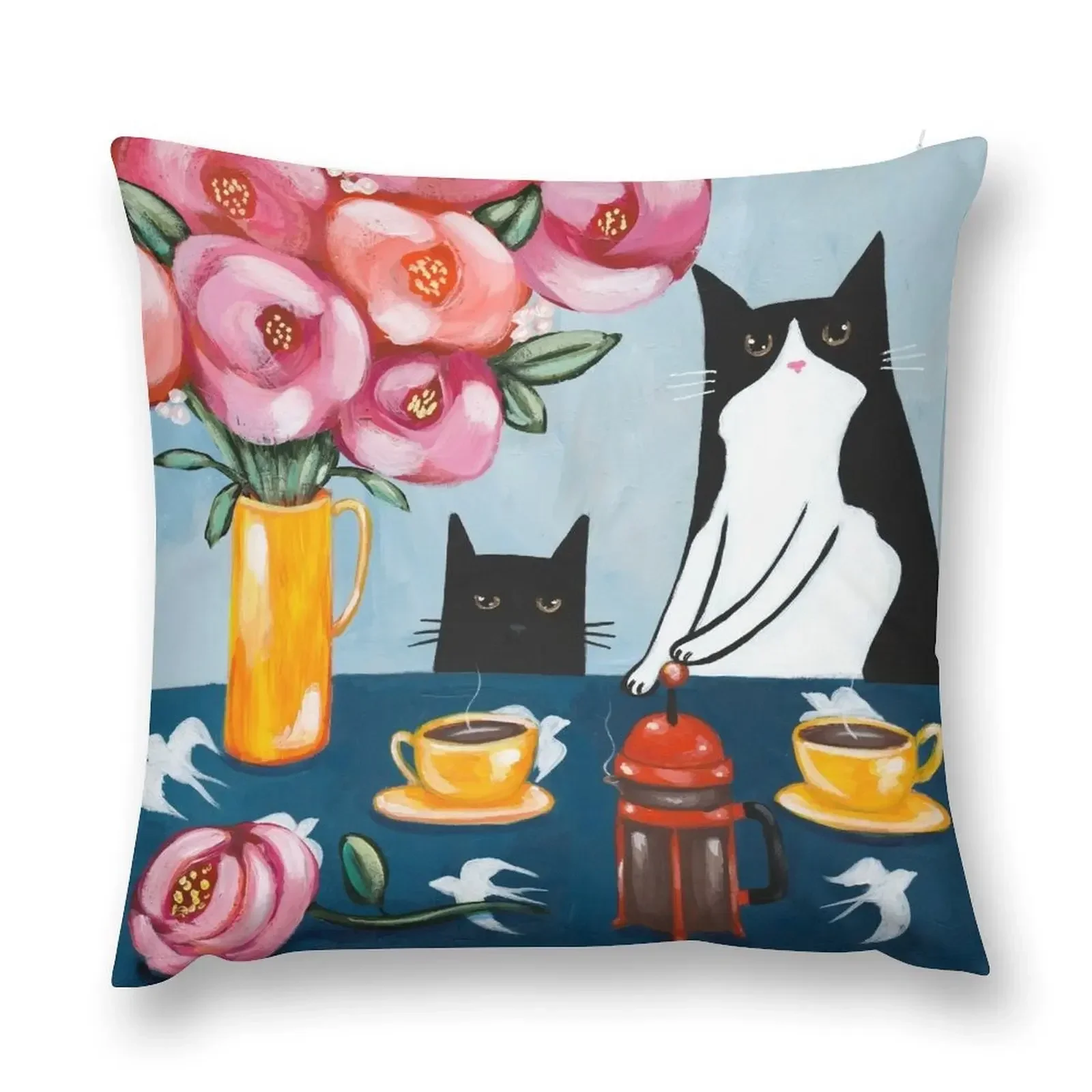 French Press Coffee Cats Throw Pillow christmas cushions covers Pillow Decor pillow