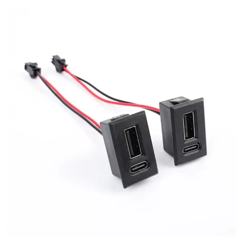 31BC Dashboard Panel USB Power Port, Panel Mount USB C and USB A Socket, Pack of 4 Black Embedded Set for Charging Point