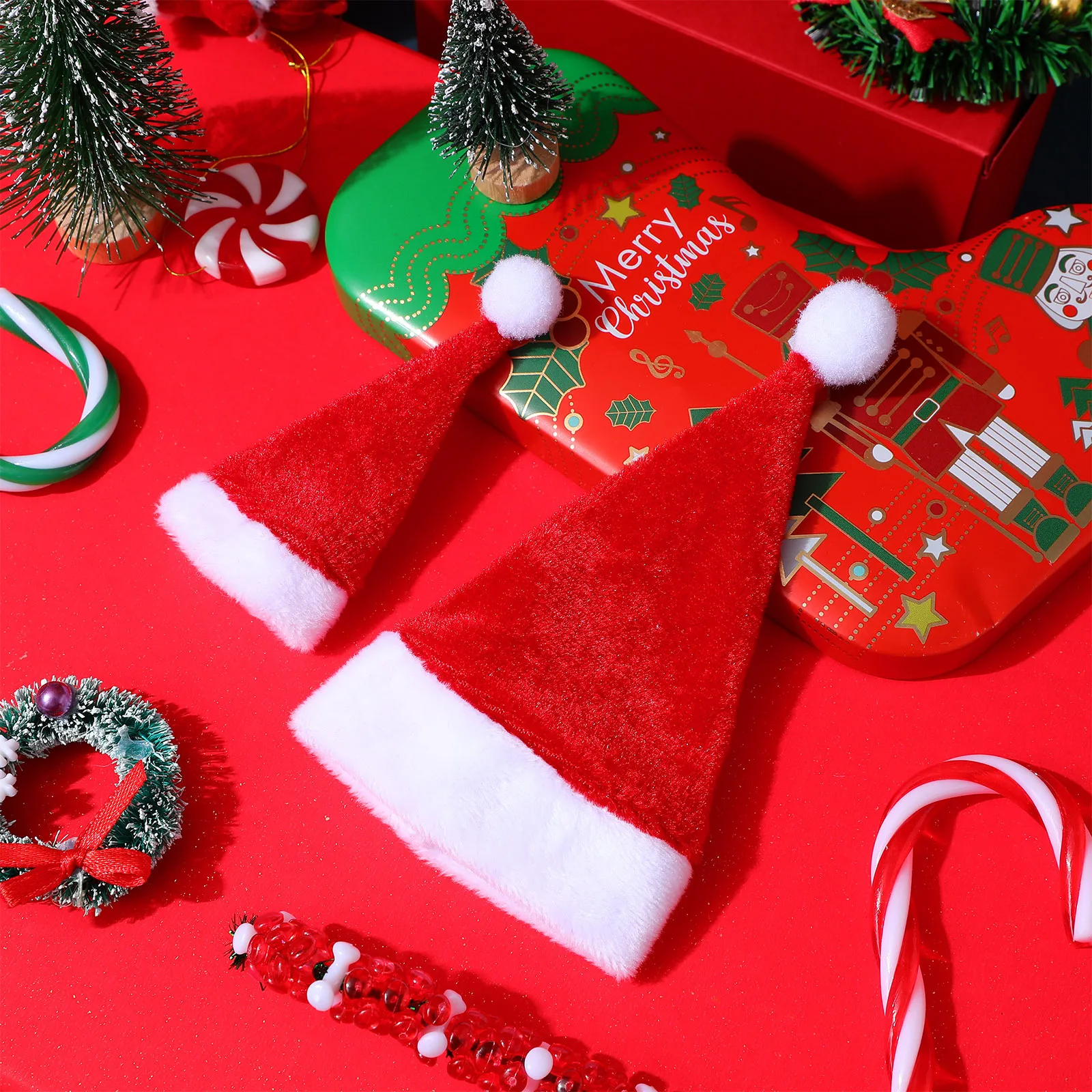 

12 Pcs Lollipop Santa Hats Christmas Miniature Small Decor Claus Caps for Adults