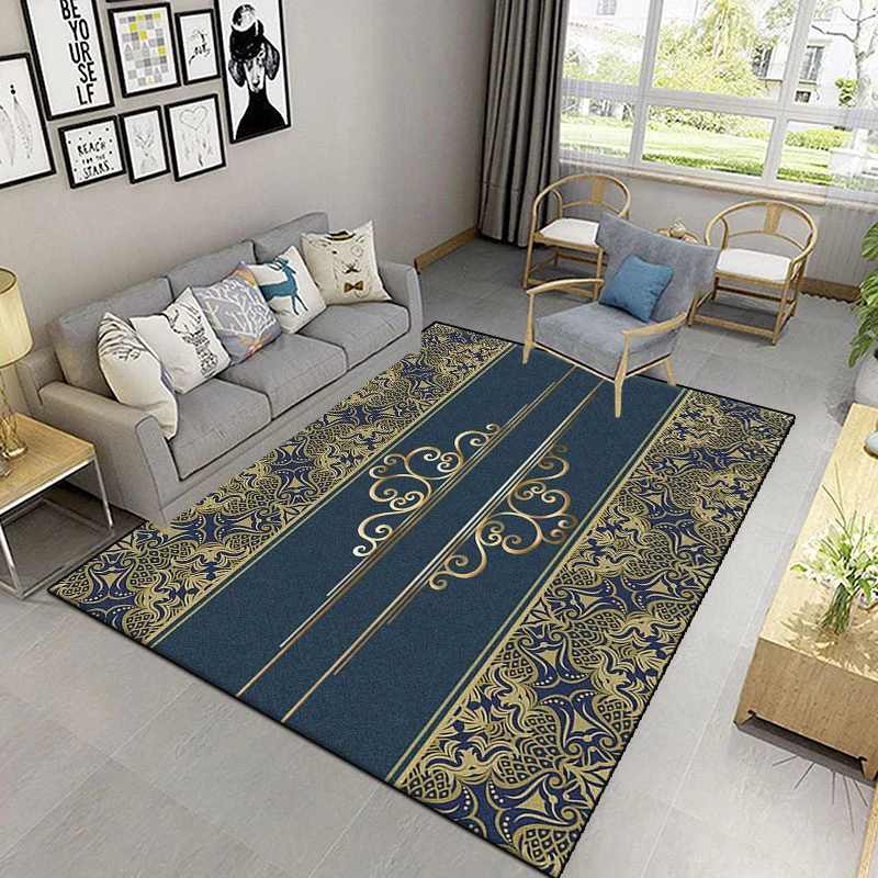 Alfombra Reese Azul Real Dorado Aislamiento Acústico para Sala Dormitorio Personalizable Todo el Año Motivos Persas Bizantinos con Detalles Chinos Antideslizante Fácil Limpieza Oferta Especial