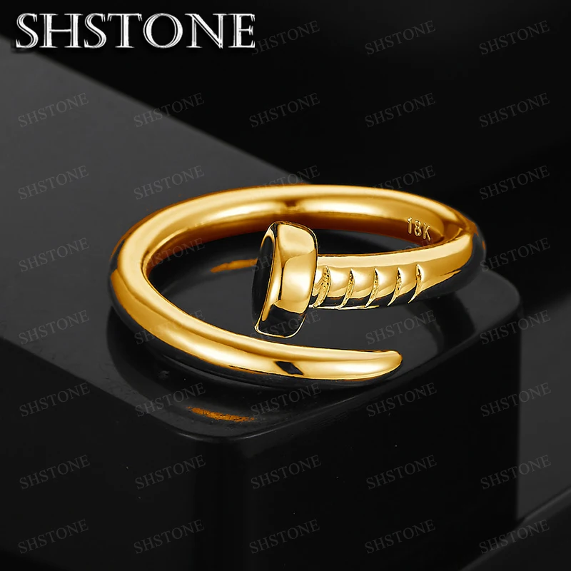 18K Gold Bending Nail Adjustable Rings For Women Man Bridal Luxury Birthday Wedding Party Fashion Charm Jewelry Gift