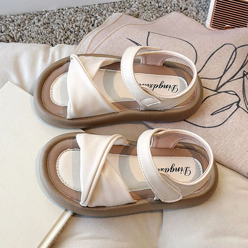 Summer Children Shoes Girls Sandals 2025 New Simple Student Kids Shoes Outdoor Beach Girls Shoes White Silver Size 23-36 CSH1623