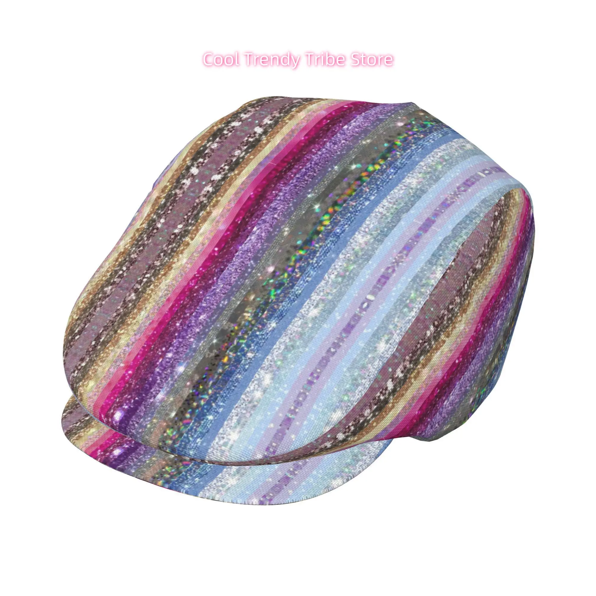 1pc Men's & Women's Multicolor Glitter Stripes All-Over Print Flat-Top Hat - Snap Closure, Lightweight for All- Wear, Christmas,