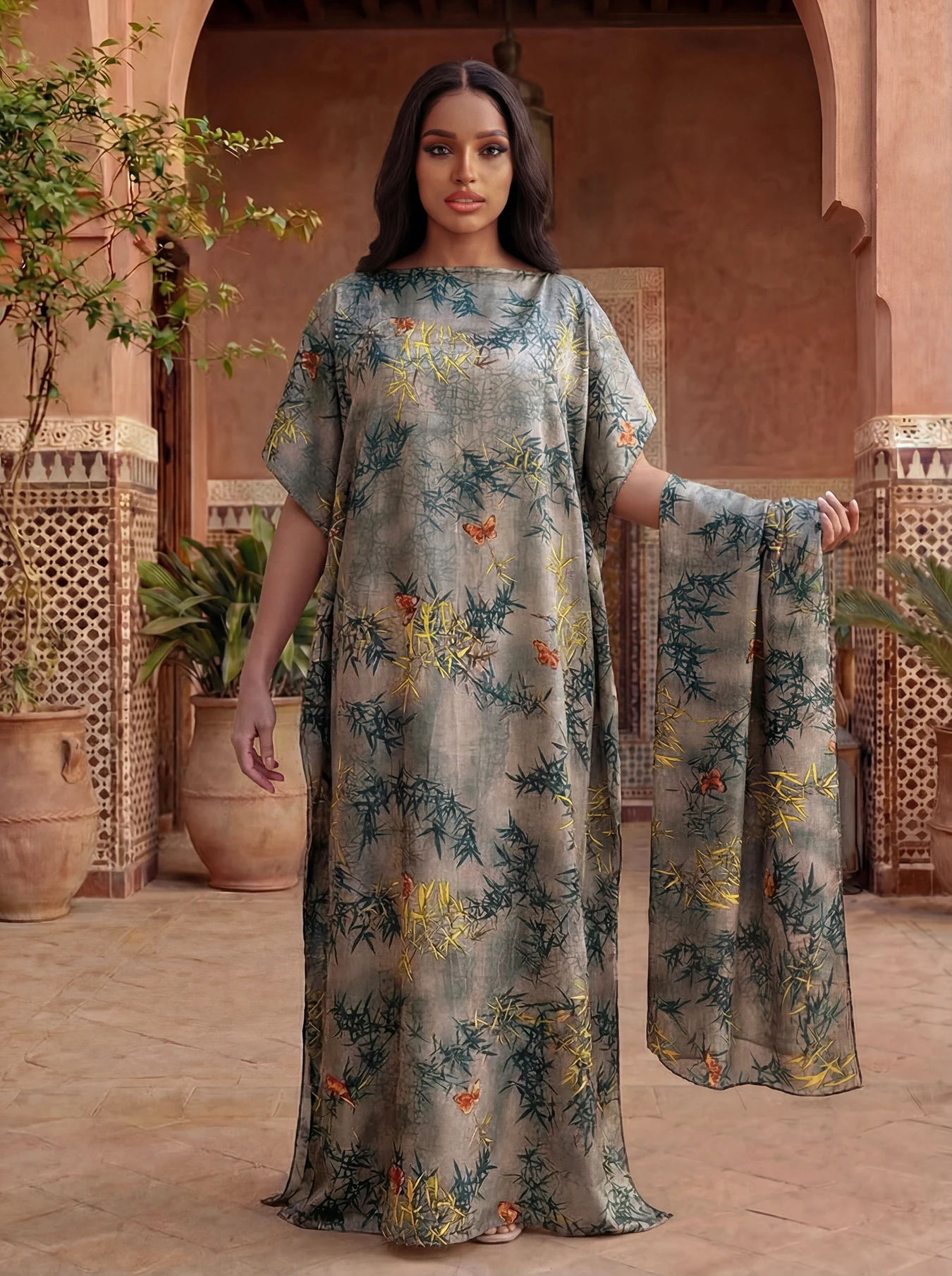 

Женский длинный шарф в богемном стиле с принтом животных и растений, модный элегантный шелковый шарф в стиле ретро, свободная повседневная весенне-летняя шаль