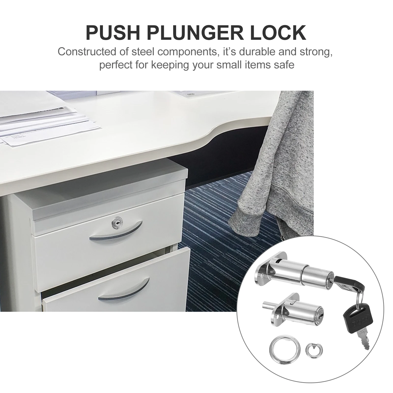 

2Pcs Cabinet Lock Zinc Alloy Drawer Furniture Locker Wardrobe Push Plunger Easy Install Keyed Different
