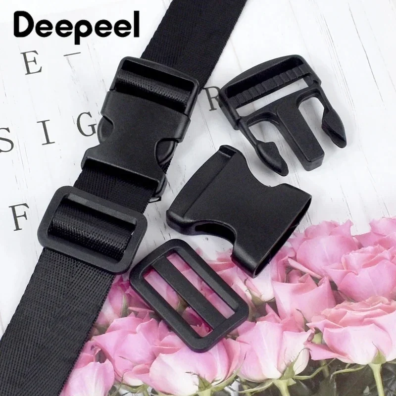 2Sets Deepeel 20-50mm Nylon Webbing Plastic Release Buckle Tri-Glide Slider Side Clasp Bag Strap Ribbon DIY Sewing Accessories