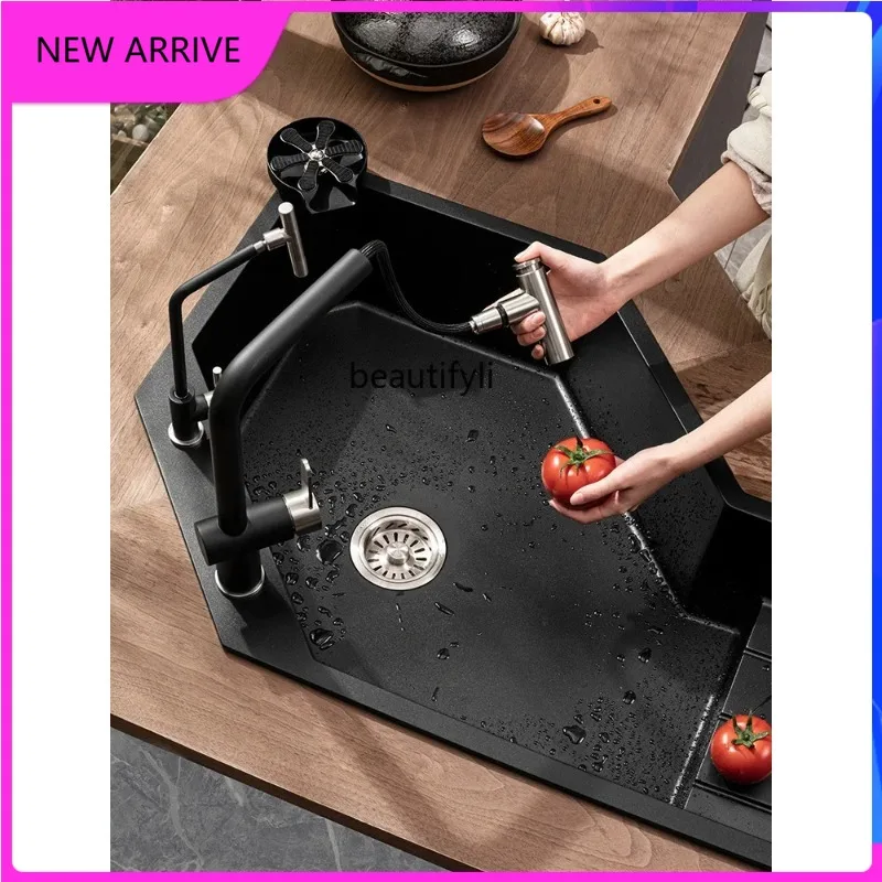 A4567 Corner diamond quartz stone large single slot kitchen special-shaped vegetable basin granite dishwasher