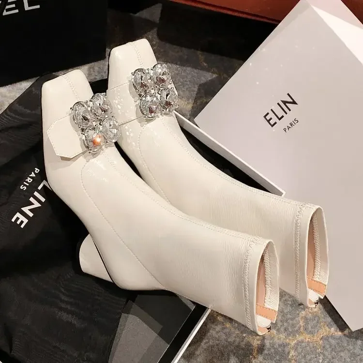 Winter Fashion Crystal Chelsea Boots Women Ankle Boots Ladies High Heels Casual Shoes Sexy Pumps Goth Booties Designer Shoes