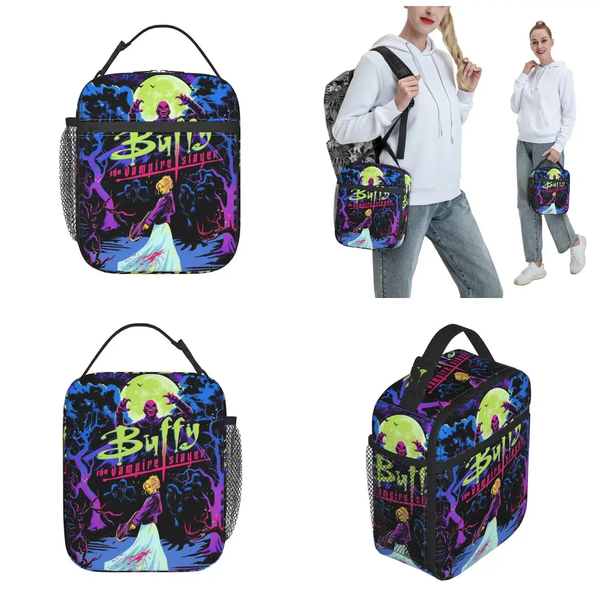 بافي مصاص الدماء القاتل الفن معزول أكياس الغداء حقيبة للحفاظ على البرودة حاوية غداء ذات سعة عالية، صندوق غداء للمدرسة في الهواء الطلق #3